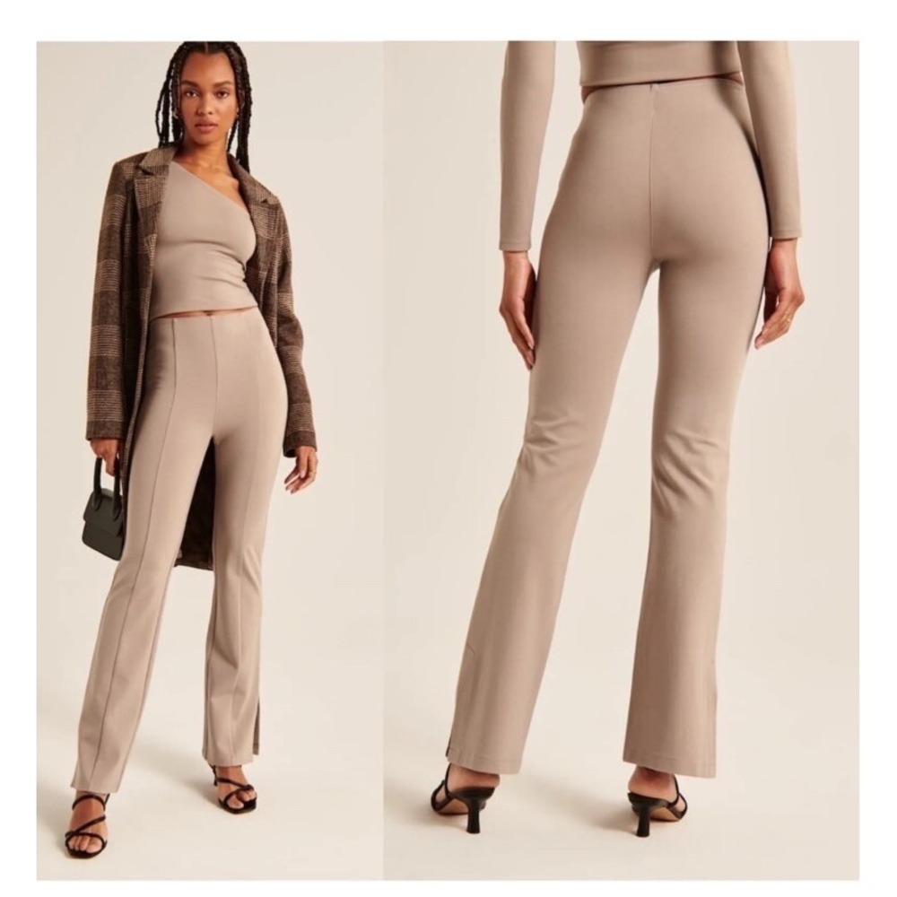 New Abercrombie & Fitch Womens Ponte Knit Split-Hem Flare Pant XS Khaki Pull On